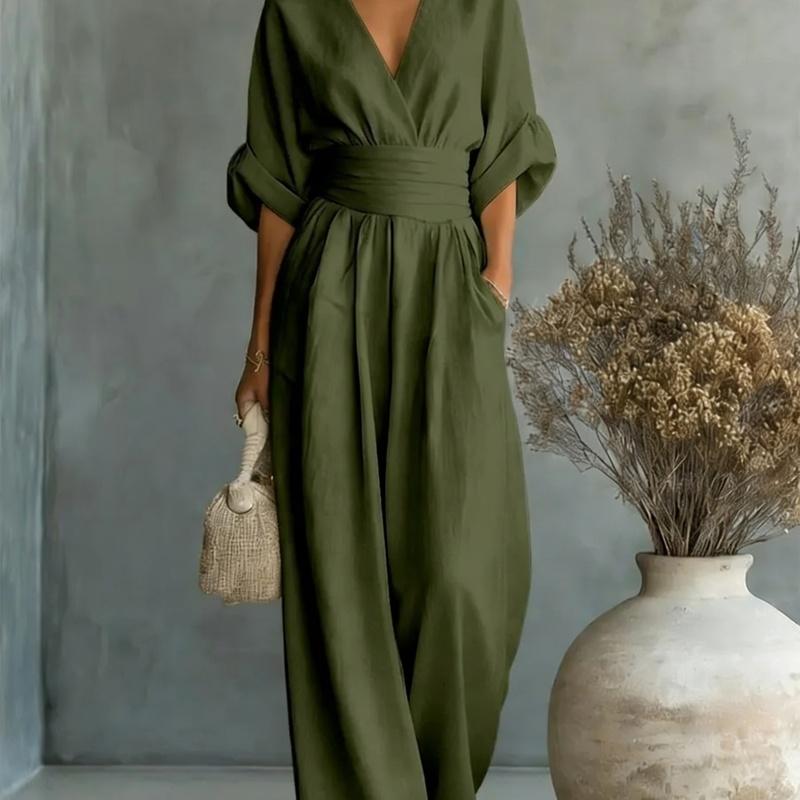Elegant Waisted V-neck Women’s Jumpsuit