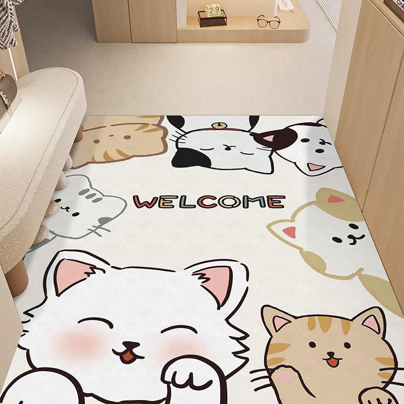 Cute Cat Household Door Floor Mat Leather Floor Mat Entry Door Porch Non-Slip And Wear-Resistant Foot Mat Girl Heart Floor Mat