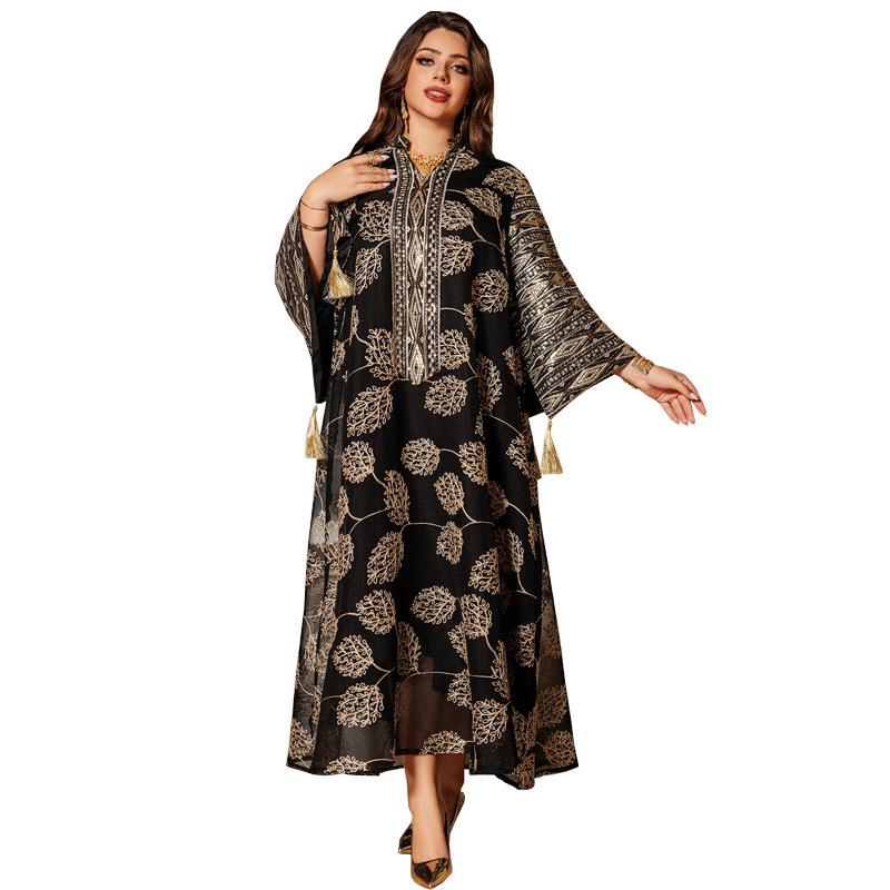 AB423 Plus Size Women's Embroidered Sequin Robe Dress - Middle Eastern, European, American Style