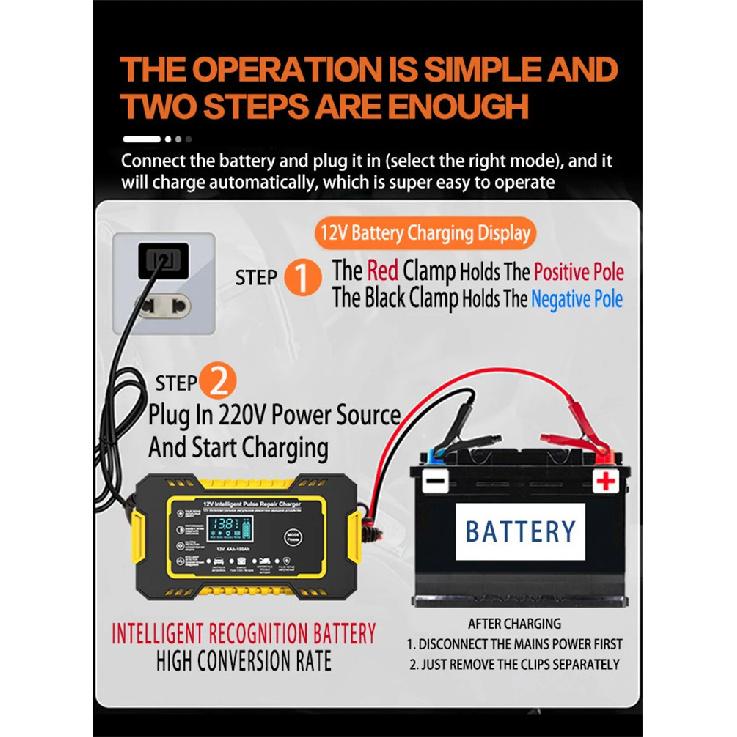 12V 6A Full Automatic Car Battery Charger Power Pulse Repair Chargers Wet Dry Lead Acid Battery Chargers Digital LCD Display