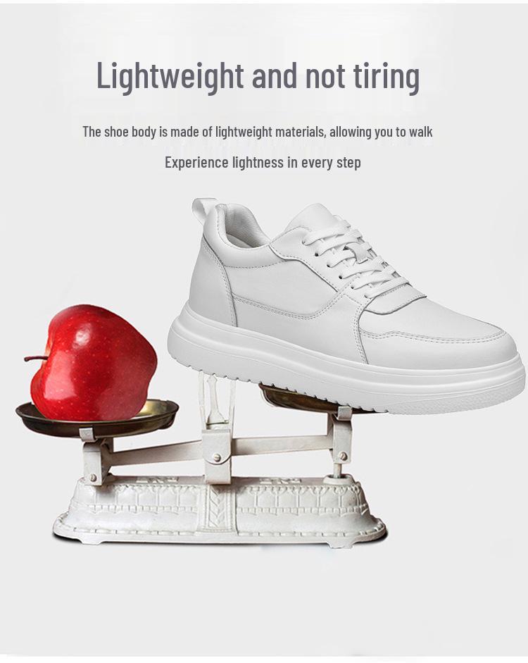 855 Men's Height-Increasing Platform Sneakers, Low-Top Cowhide Surface, Thick Sole, White, Spring Casual and Trendy.