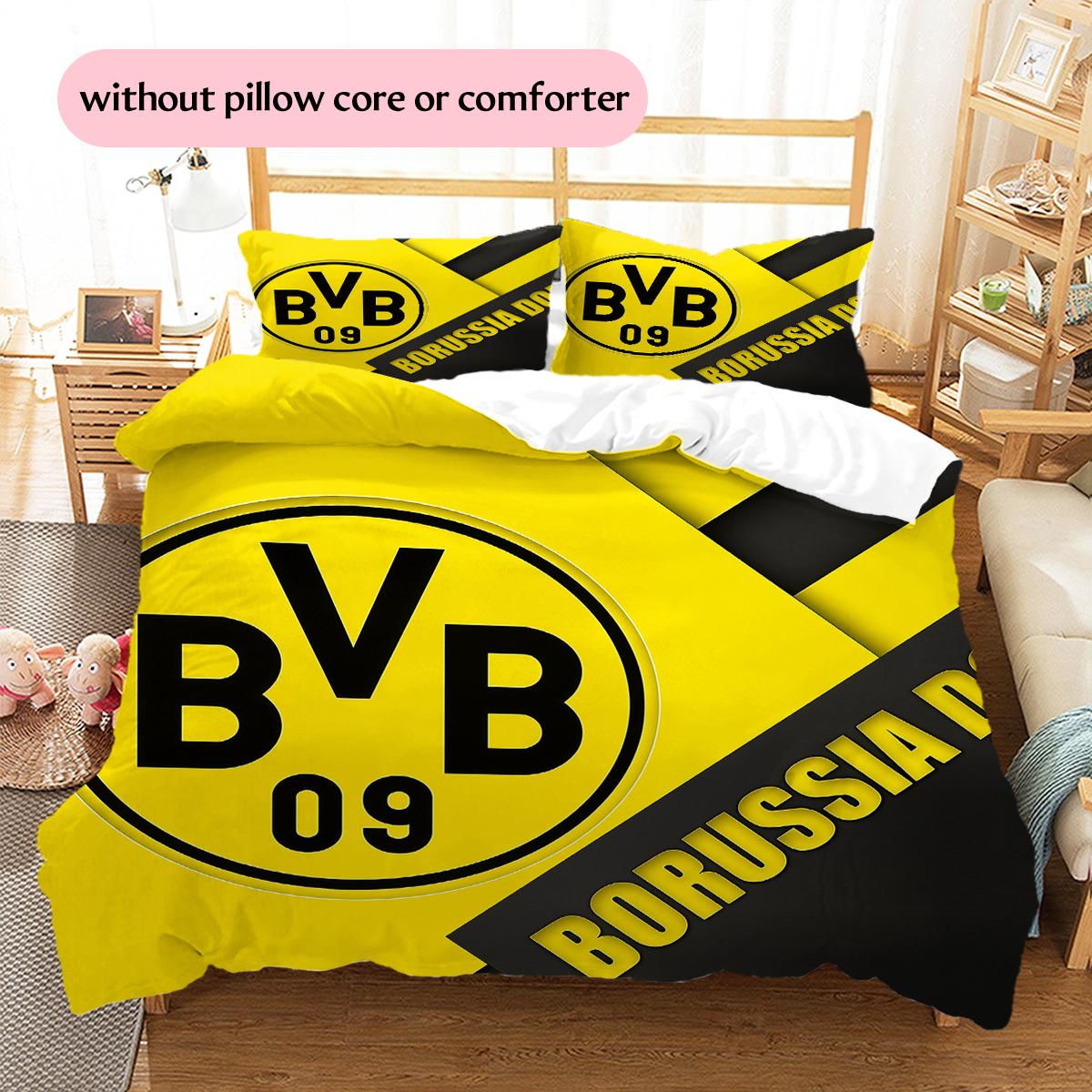 Комплект постельного белья с узором команды Боруссия Дортмунд, Домашний декор, Подарок на день рождения (1 пододеяльник + 2 наволочки, без наполнителя) 260x240cm