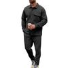 Men's Slim Fit Cardigan Jacket Single-breasted Pocket Long Sleeved Sportswear Elegant Two-Piece Set with Long Pants