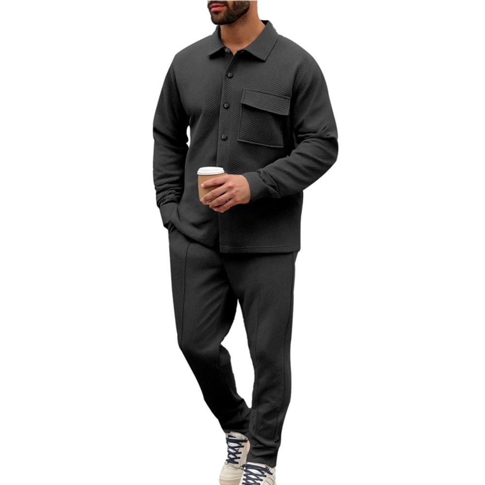 Men's Slim Fit Cardigan Jacket Single-breasted Pocket Long Sleeved Sportswear Elegant Two-Piece Set with Long Pants