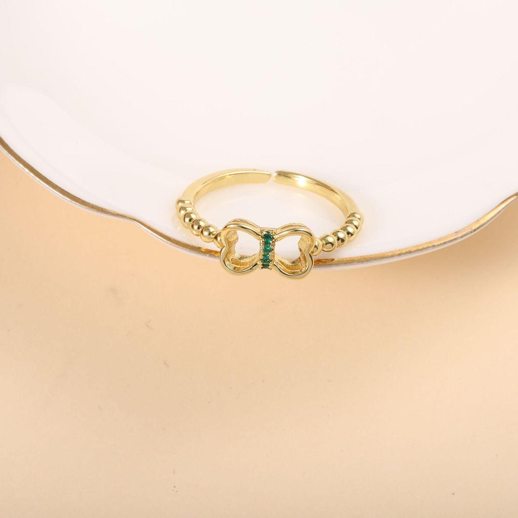 Copper-Plated 18k Gold Butterfly Knot Ring with Micro-Paved Diamonds, Fresh Imitation Wedding Jewelry