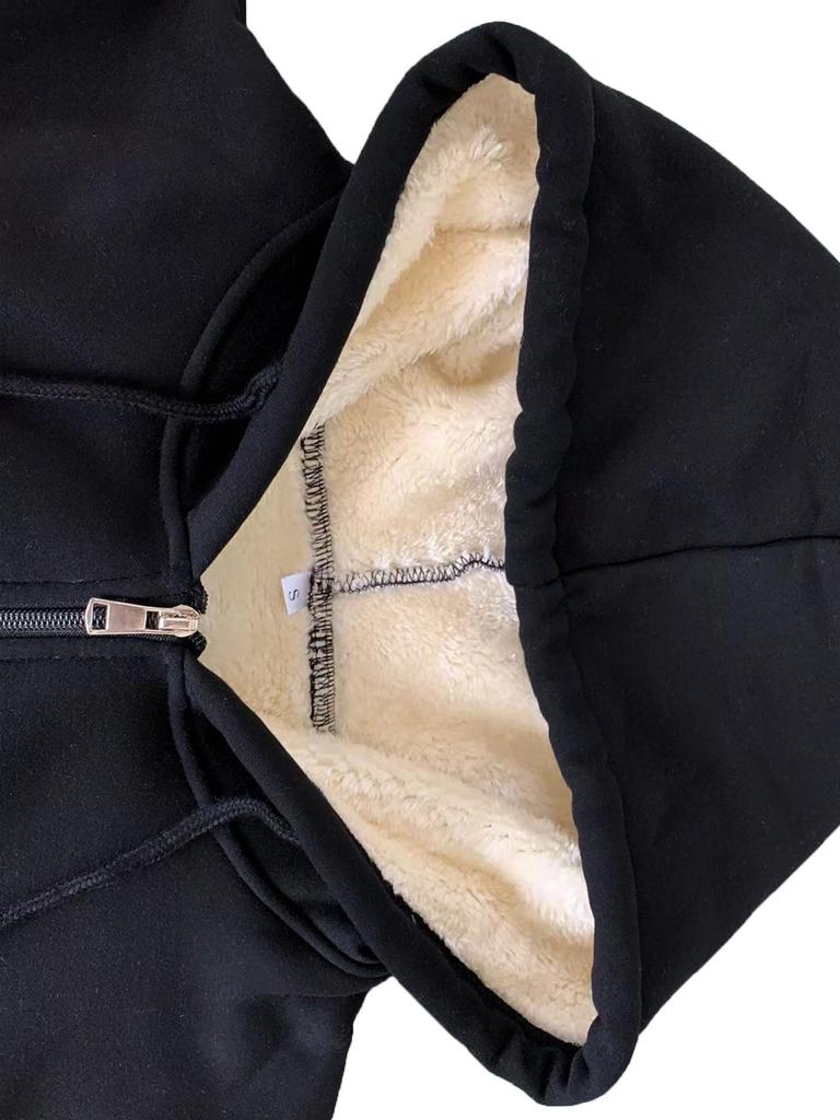 Plus Size Women's Winter Zipper Hoodie Cardigan - Solid Color, Lambswool Lined, US Sizes