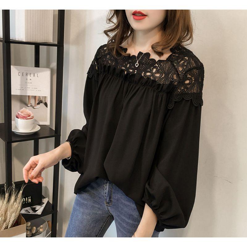 Women's European and American-Style Cut-out Long-Sleeve Chiffon Shirt