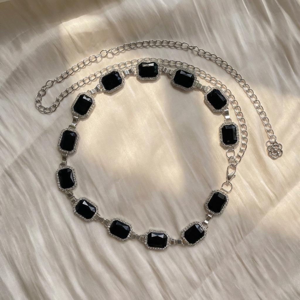 Elegant Square Rhinestone Waist Chain Skirt Cincher