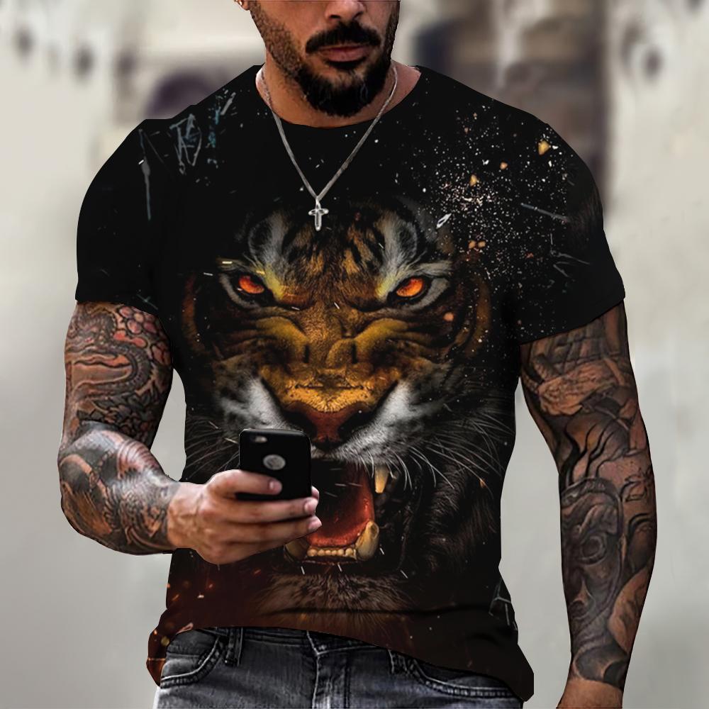 Tiger Fighting Animal Beast Fierce Lion/leopard Print 3D T-shirt Men's Short Sleeve Tops Oversized Tees Shirt Men Design Clothes