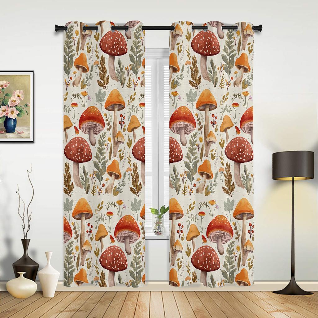 Podzimní Houby Rostliny Listy Retro Závěsy do Ložnice Obývacího Pokoje Okenní Dekorace Žaluzie Kuchyně Domácí Dekorace Závěsy