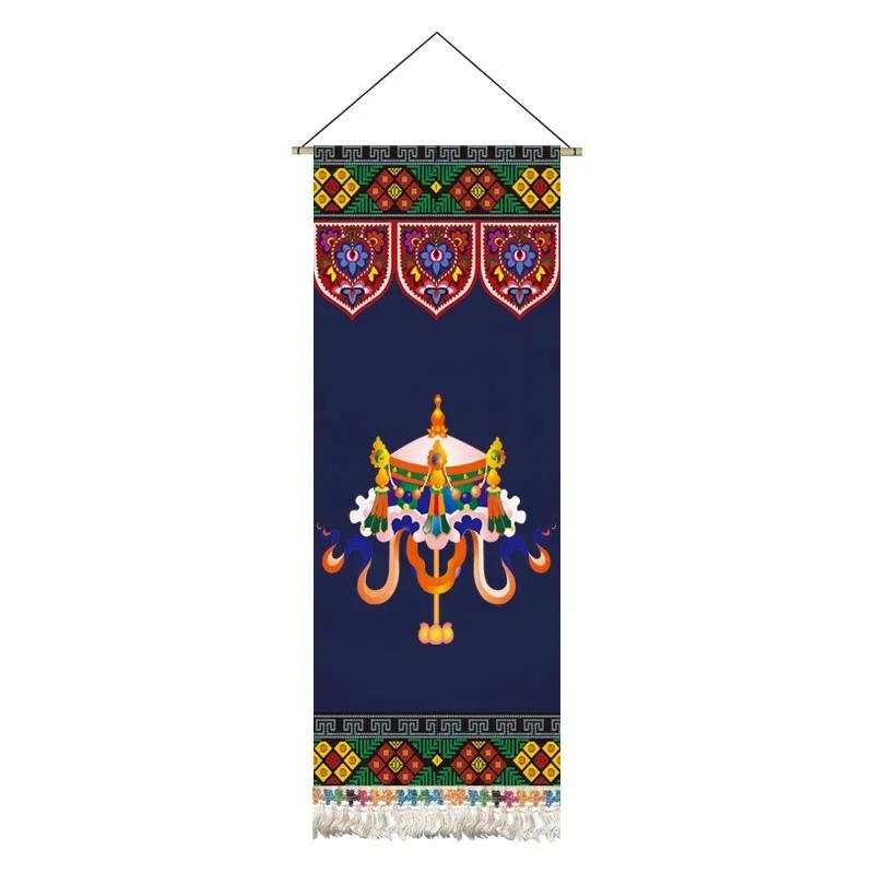 Tassels Tibetan Auspicious Eight Treasures Hanging Painting Cloth Art Living Room Background Wallpaper Decoration Cloth Painting