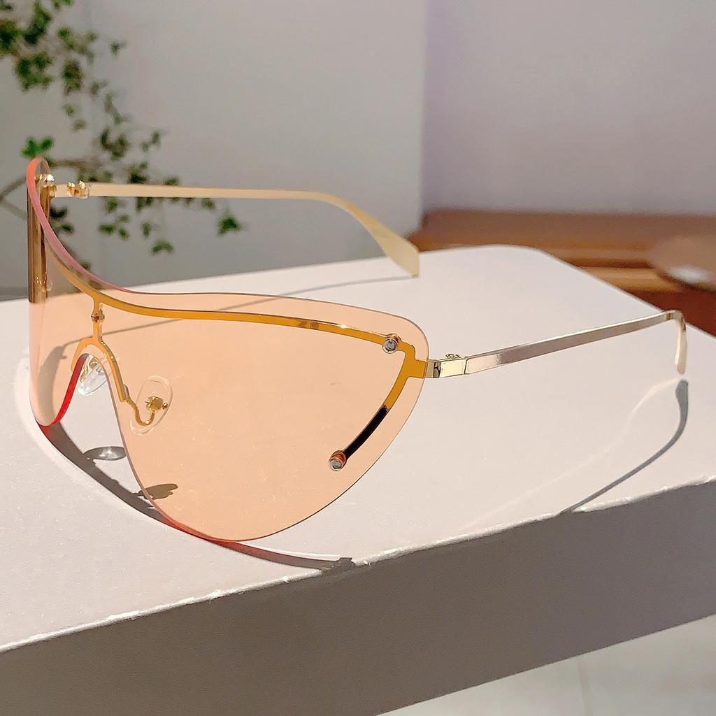 KAMMPT Vintage Rimless Metal Shades Y2K Futuristic Decor Women's Sunglasses Ins Brand Punk Ladies Sun Eyeglasses for Hiking Beach