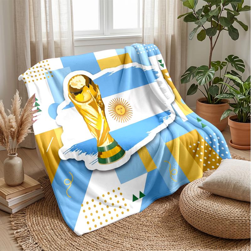 Argentina Football Printed Flannel Blanket Skin Friendly Warm Decorative Throw for Indoor Couch Bed Daily Use