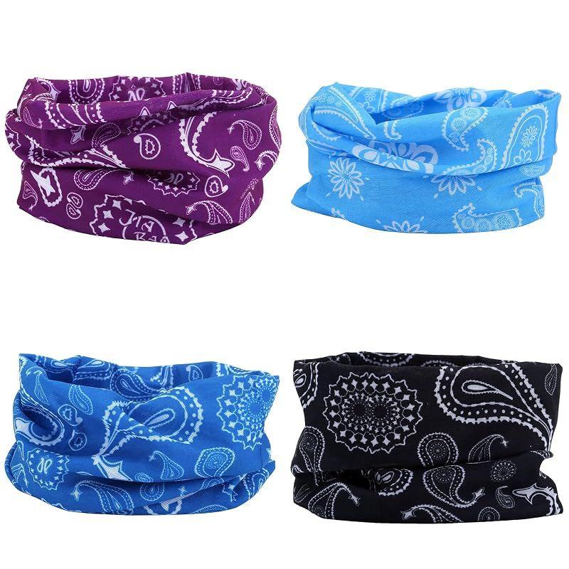 Used [NEW] [SMEHCF] Multipurpose Bandanas 4 Pack for Women Men Headband Balaclava Hair Head Scarf Face Half Airsoft Paintball Mask Neck Gaiter