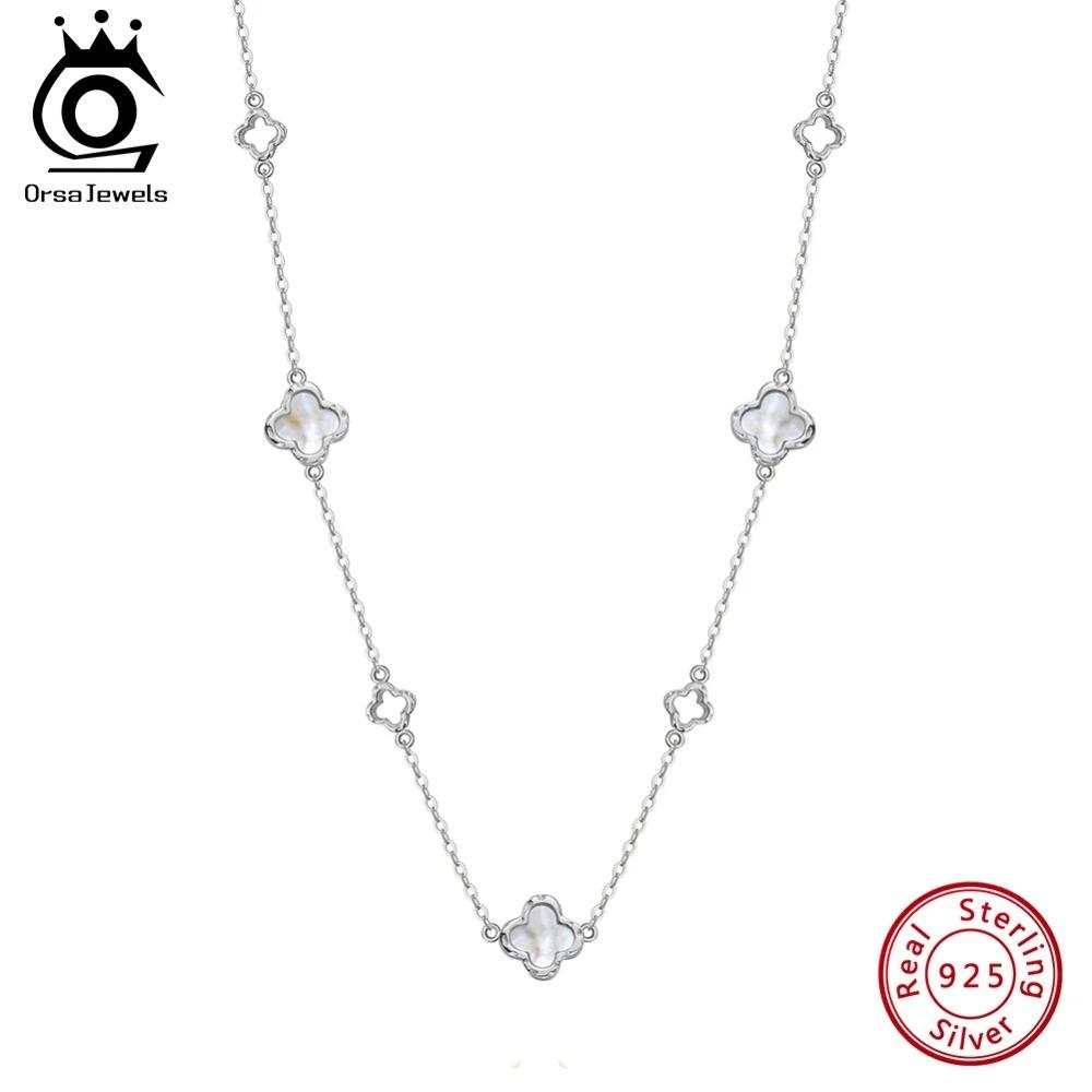 Colar de Corrente de Luxo Trevo Vazado ORSA JEWELS Presente de Festa de Banquete Prata 925 Trevo Quatro Flores Acessórios de Joalheria de Pescoço GMN61