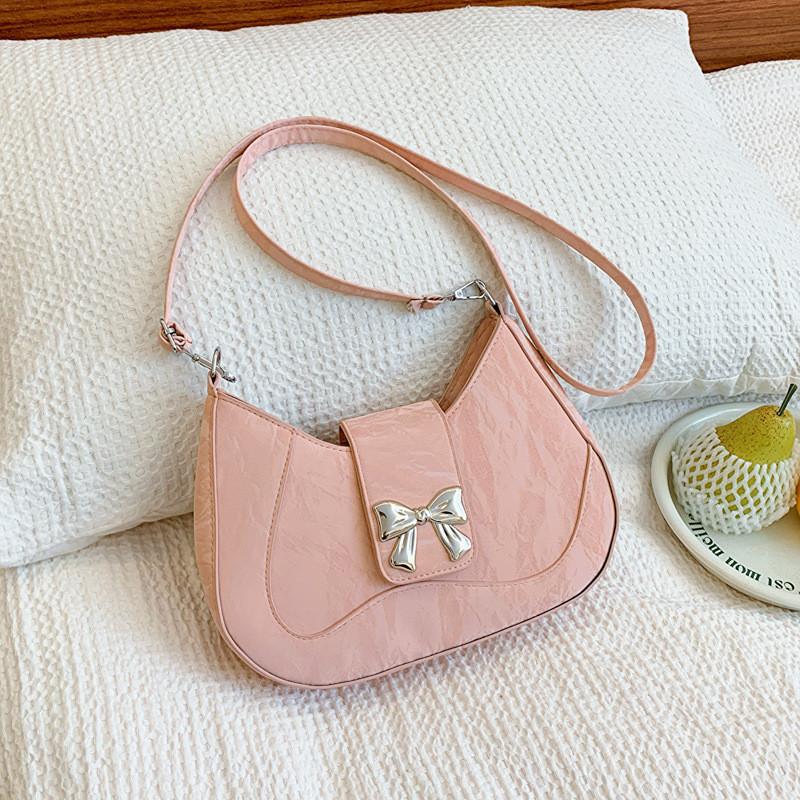 Stylish French Bow Aesthetic Underarm Bag In Black Silver Pink And White For Trendy Commuters