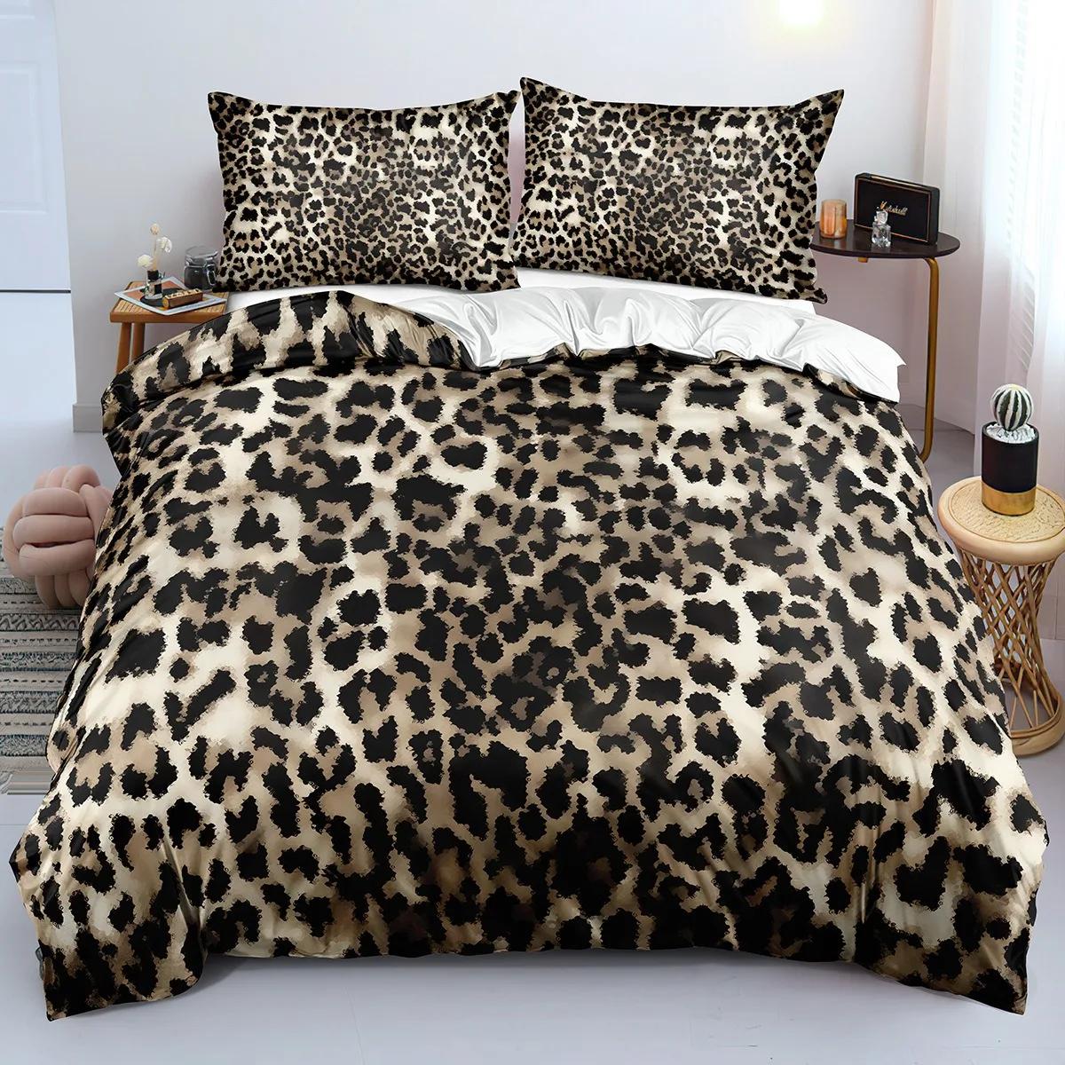 Housse de couette et taies d'oreiller Léopard Doré, Ensemble de literie Imprimé Ambre Chaud, Décor de chambre Bohème Cosy & Cadeau pour Amoureux de la Mode 150x200cm