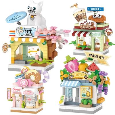Restaurant Dessert Kaffee Haustier Obstladen Straßenansicht Lebensmittel Haus Bausteine Set Mädchen Steine Modell Kinderspielzeug Junge Kind Geschenke