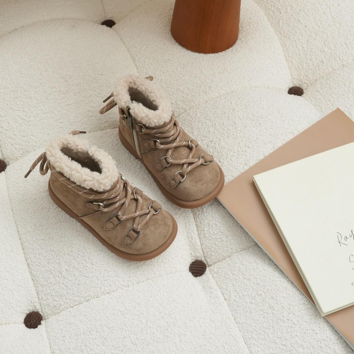 

XSHX ретро Miao outdoor детские челси маленькие кожаные ботинки для мальчиков и девочек толстый бархат боковая молния 248090 25