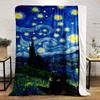 Swirling Starry Sky with Vibrant Yellow Stars Over a Peaceful Town. for All Seasons Blanket Lunch Break Throw Gift