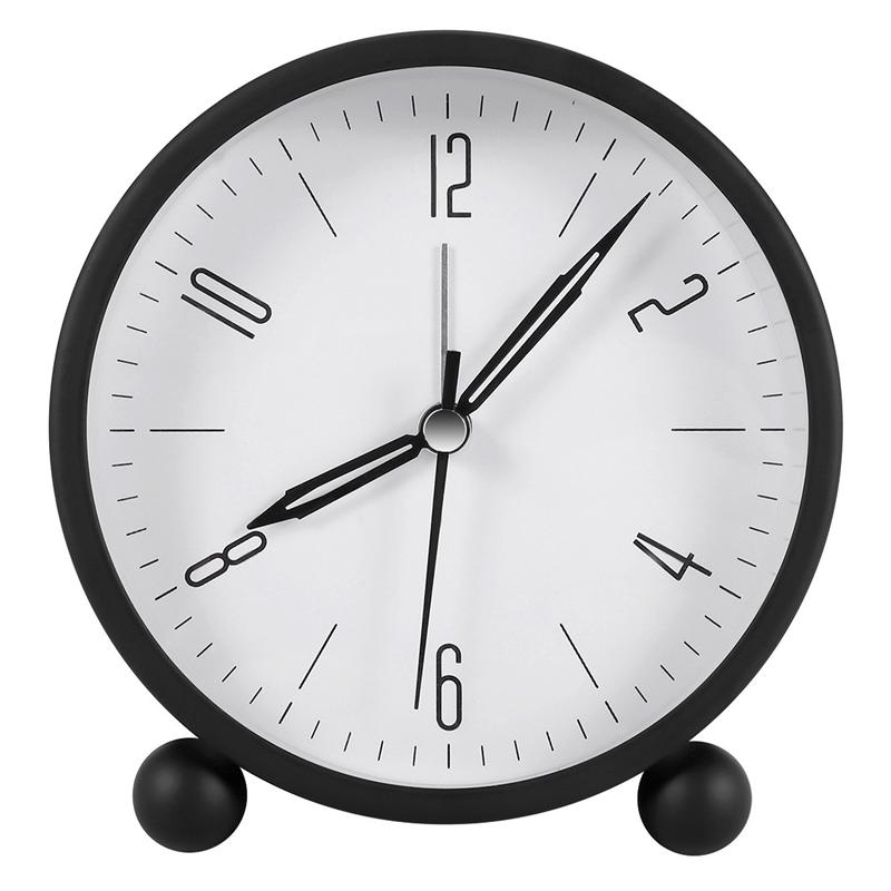 A84E-Бесшумный Будильник, Будильник Без Тиканья, Круглый Светящийся Металлический Будильник, Будильник Винтажное Украшение чёрный