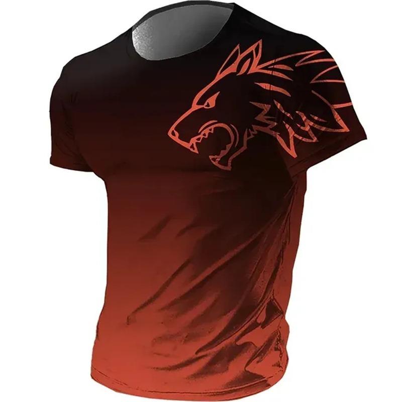 T-shirts for men fitness sportswear Summer Vintage Men's 3d Printed Quick-Drying Gradient T-shirt Animal Wolf Short Sleeve