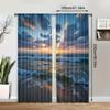 2pcs Tropical Beach Ocean Waves Curtains - Vibrant Sunset Print, Semi-Transparent Polyester, Machine Washable, Perfect for Bedro