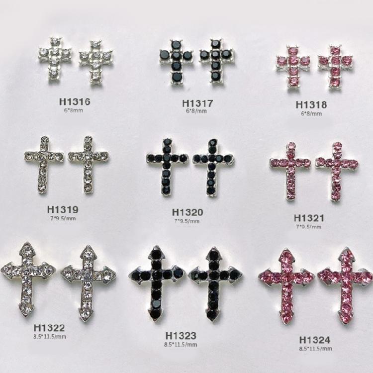 10Pcs Retro Cross Nail Charm Alloy Rhinestones Cross Charms Punk Gothic Nail Art