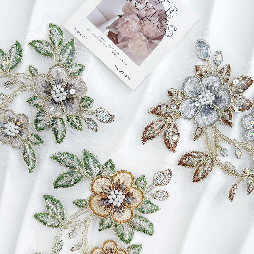 Embroidery Appliqués, Nail Beads, Sequins, Colorful Three-Dimensional Flower Accessories, Clothing, Hanfu Cheongsam, Decorative Fabric, Patch
