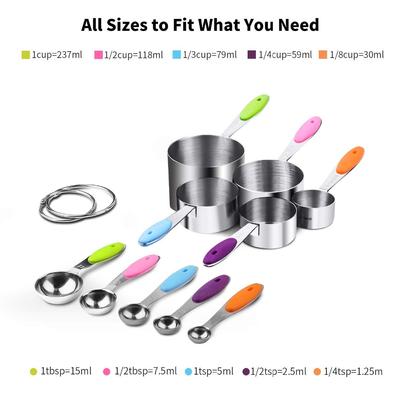 LMETJMA 10 Piece Measuring Cups and Spoons Set Stainless Steel Measuring Cup Kitchen Measuring Spoon Scoop For Baking KC0259