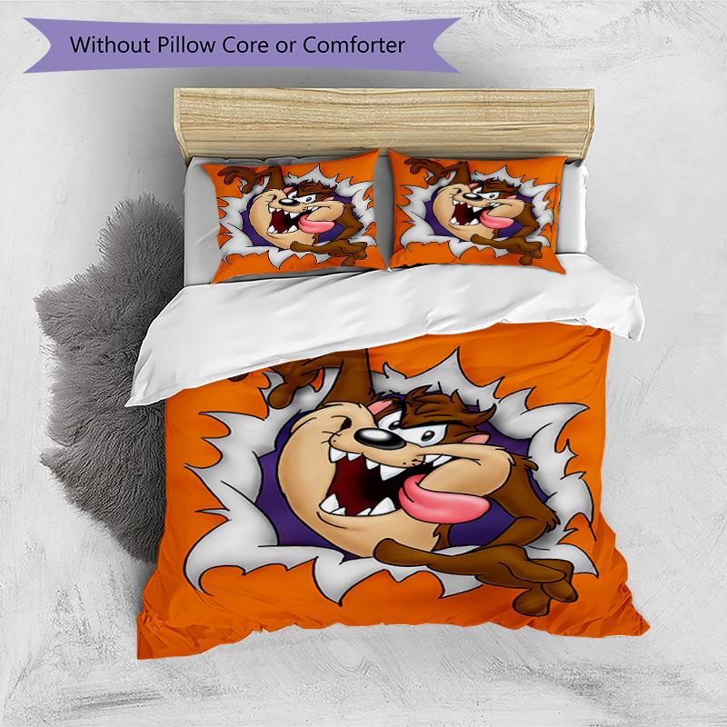 3pcs Taz Mania pattern bedding set duvet cover set includes duvet cover &pillowcases, perfect all season bedroom decoration & gift