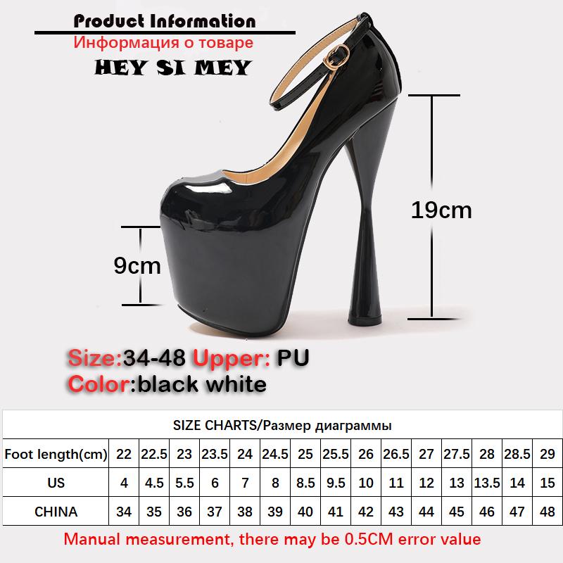 Strap Women's Heeled Sexy Platform Fashion Fetish High Heels Round Toe Pumps Black White Office Party Shoes Women Large Size 50