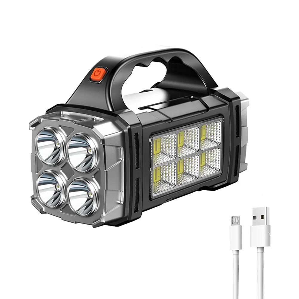  Powerful LED Flashlight USB+Solar Rechargeable Flashlight COB Outdoor Camping Torch Portable Searchlight Power Bank Outdoor