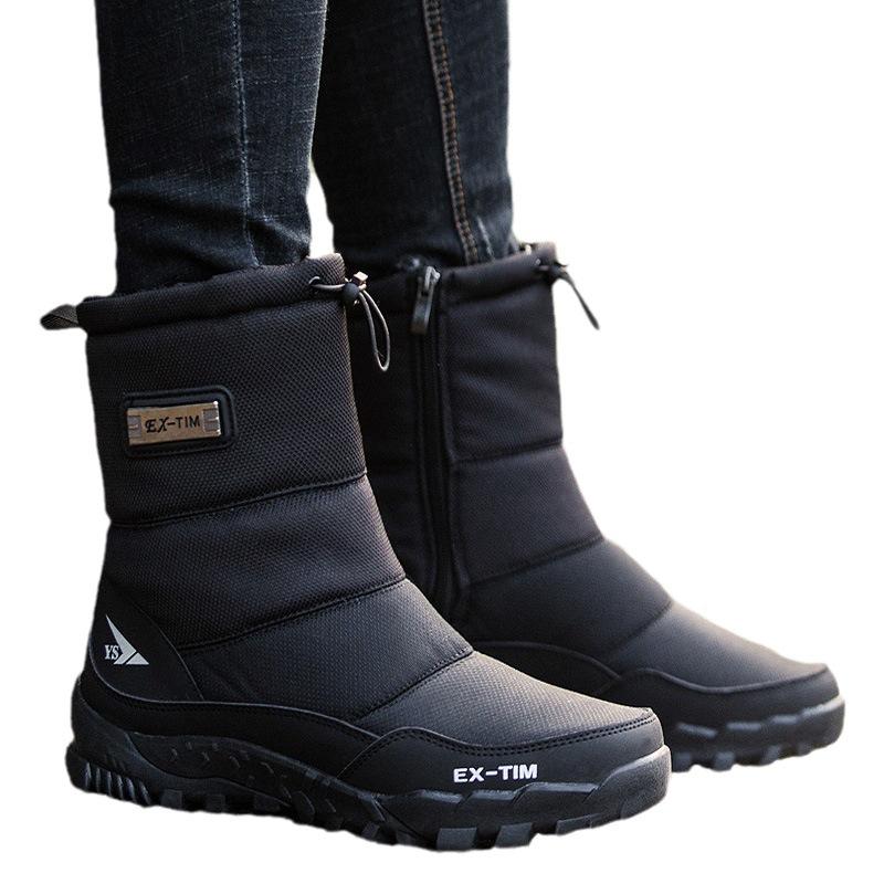 Men's Winter Warm Snow Boots Water Resistant Zipper Faux Fur Lining Mid Calf Ankle Booties Non-Slip Outdoor Walking Hiking Work Boots Shoes for Men