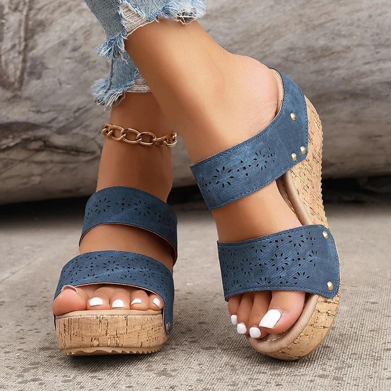 Fashion Women's Summer Wedge Heel Sandals Fashion Slip On Chunky Platform Slippers Woman Anti Slip Thick Sole Beach Sandalias Mujer 2025