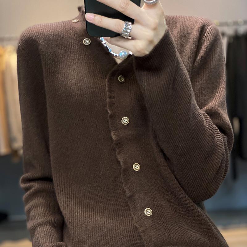 

Женский кардиган из 100% чистой шерсти с V-образным вырезом и бахромой, осень/зима 2025 - корейская мода M