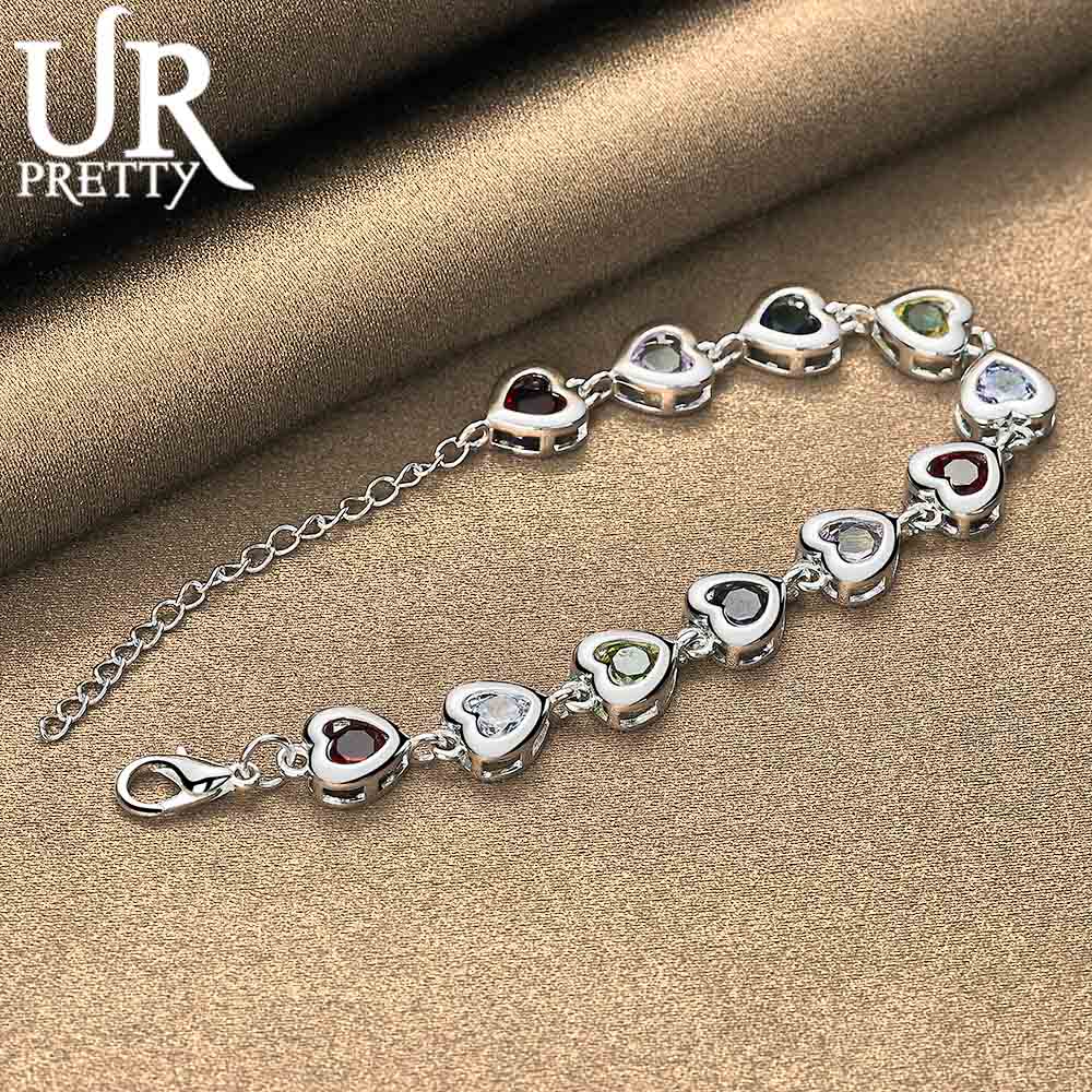 925 Sterling Silver Heart-shaped Inlaid Multi-color AAA Zircon Bracelet Fashion Wedding Jewelry
