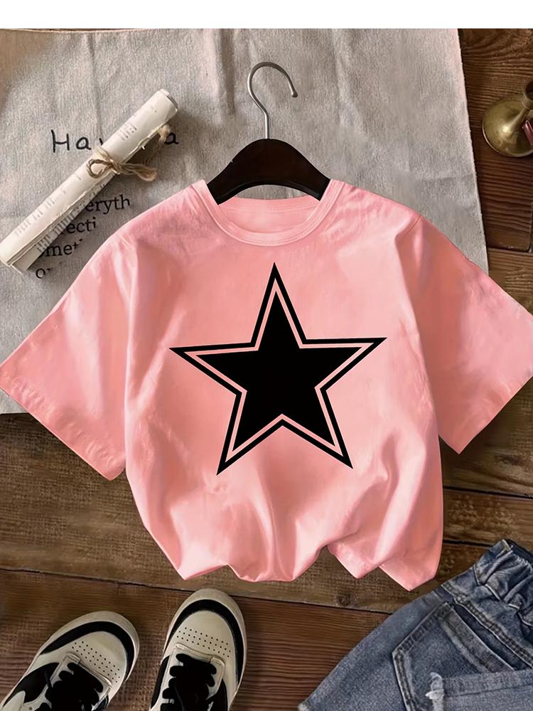 Kids Black Star Graphic TShirt Soft Cotton Minimalist Casual Wear for Boys Girlsdf0105