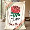 England Rugby Custom Flannel Throw Blanket Print Your Name Text Soft Warm Blanket Holiday Present