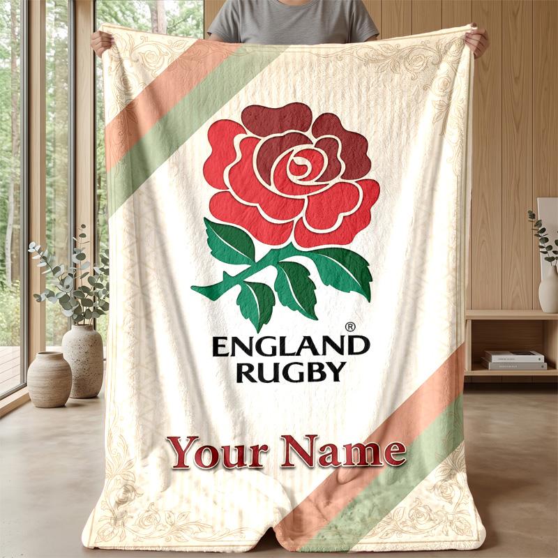 England Rugby Custom Flannel Throw Blanket Print Your Name Text Soft Warm Blanket Holiday Present