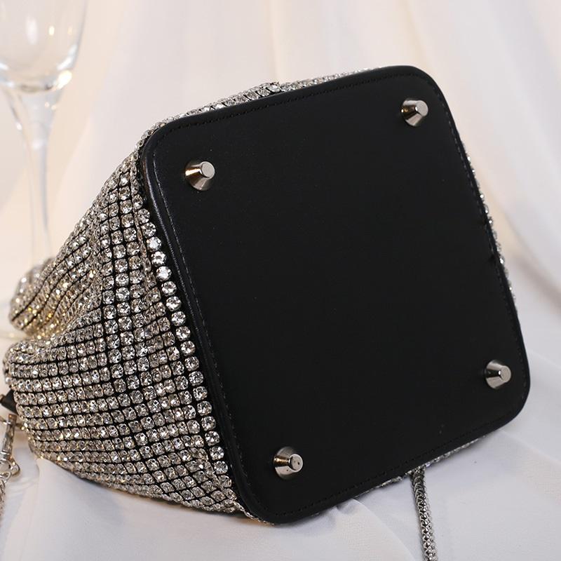 New Handmade Rhinestone Bucket Evening Bag Women Chain Crossbody Top Handle Vest Purse For Wedding Banquet Party
