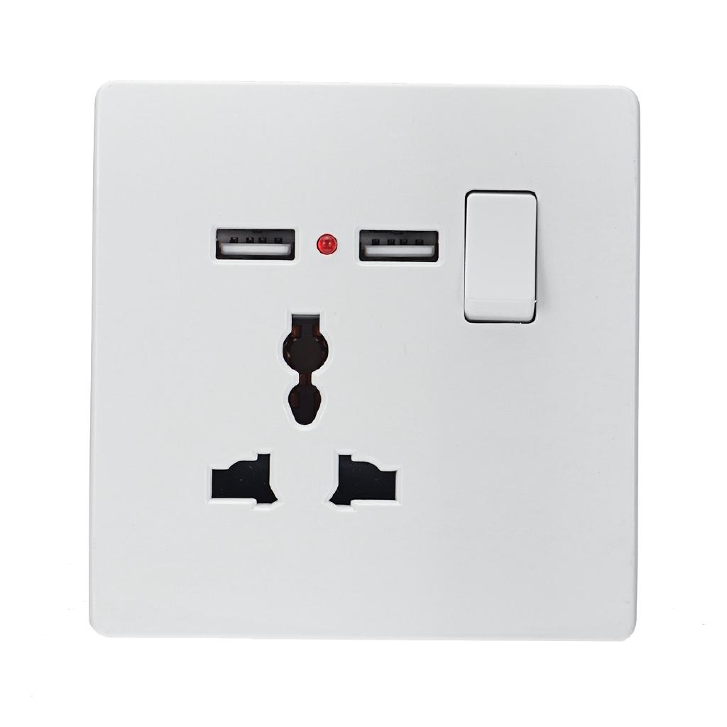 Veggkontakt 2 USB Strømadapter Port Utgangspanel Elektrisk Stikkontakt Hjemmebeslag Lader Støtsikker Enkel Installasjon 8,6x8,6cm