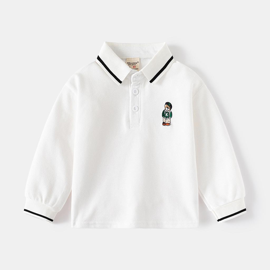 Kids Boys Long Sleeve Polo Shirt Turn Down Collar Casual Bottoming Tops