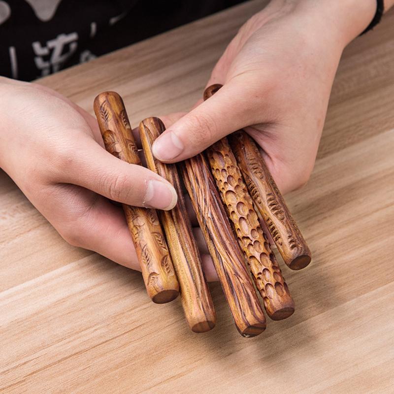 New DIY Ceramic Sculpture Pottery Wood Carving Fish Scale Maple Leaf Pattern Embossing Stick