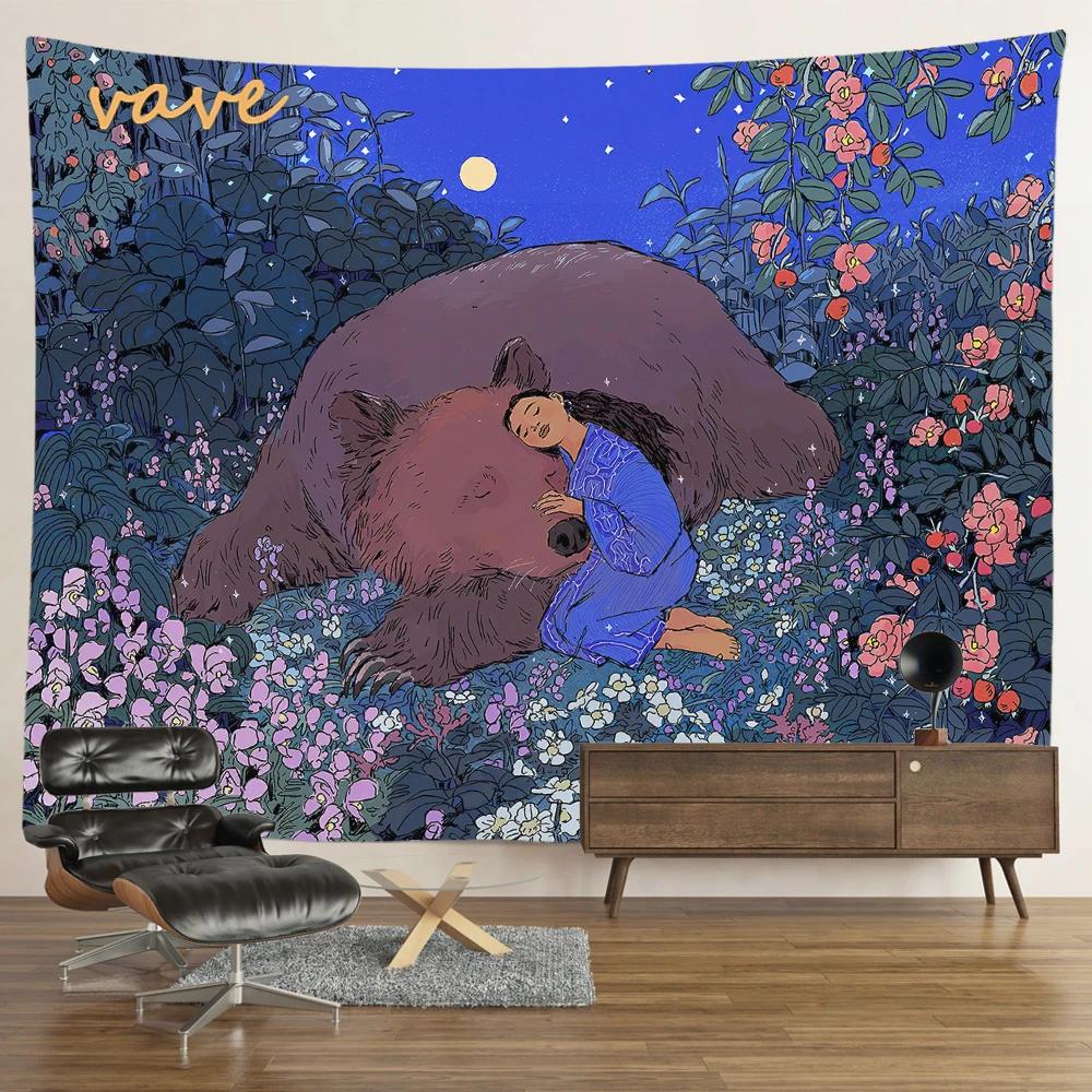 Hippie Psychedelischer Tiger Wandteppich, Wandbehang, Boho Zimmerdeko, Ästhetisch, Mysteriöse Blume, Dschungel Mondlandschaft, Wald