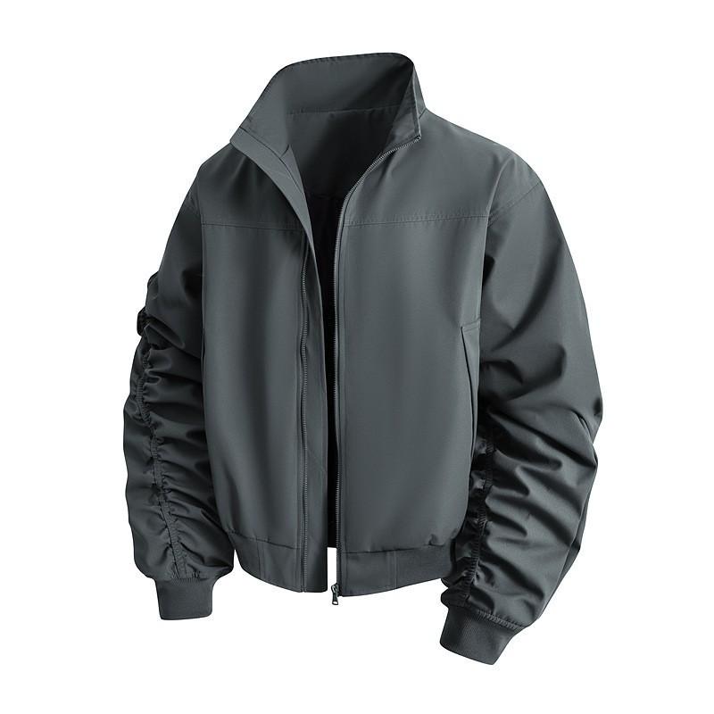 Men's Windproof Stand Collar Workwear Jacket - American Style, Three-Proof, Short, Loose Fit, for Spring & Autumn.