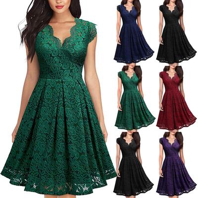 Women'S Lace Color Waistband Dress V-Neck Sleeveless Dress Casual Dress Cocktail Dress
