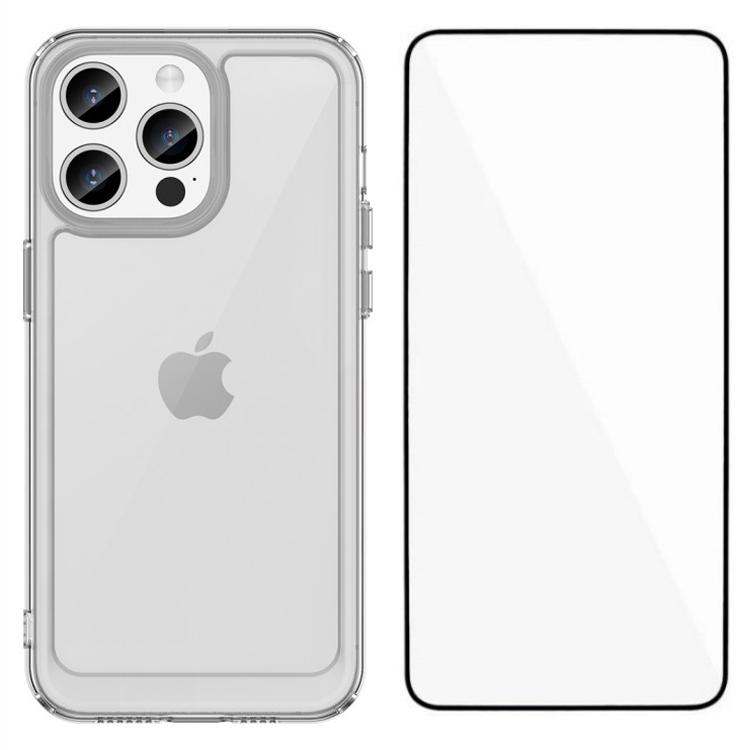 WANLONFENG MF Series for iPhone 15 Pro Case TPU+Acrylic Clear Phone Cover with Tempered Glass Film