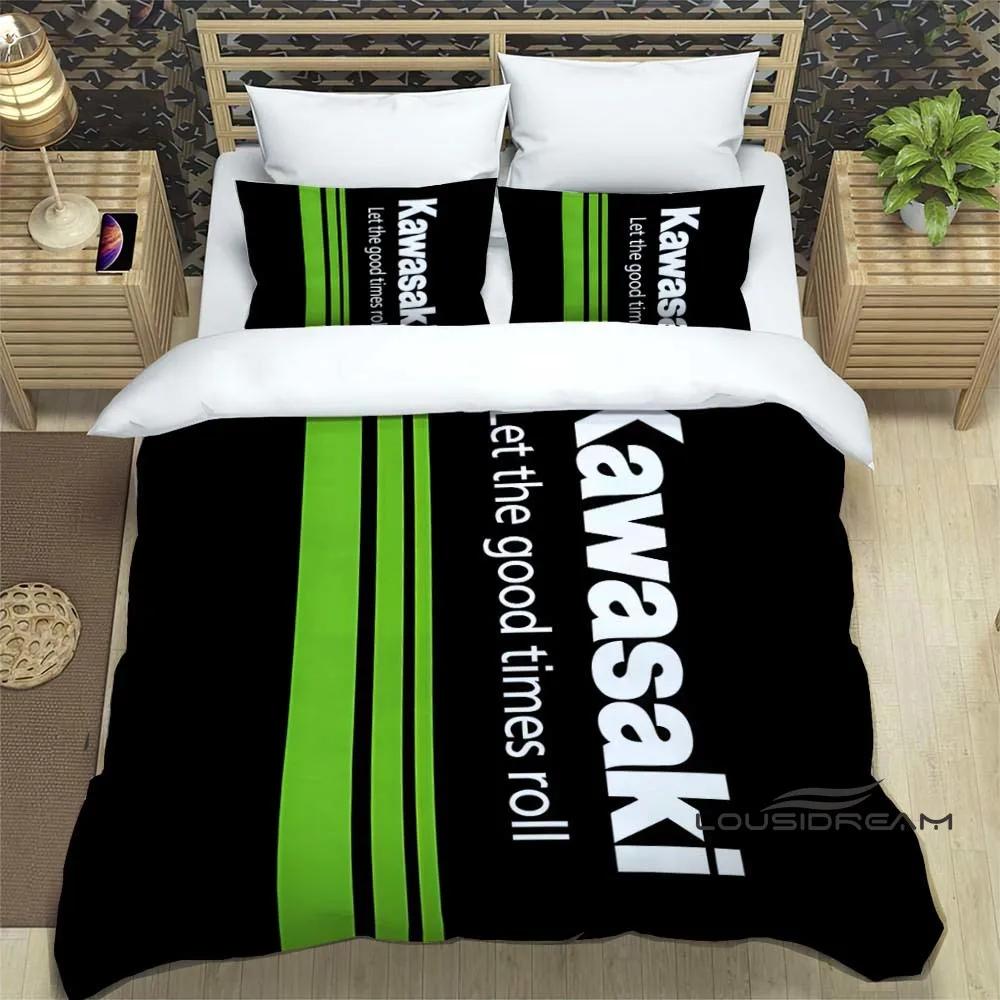 3D Retro Druck K-Kawasaki Motorrad Logo Bettwäscheset Elegantes Bettwäscheset Bettbezug Bettquiltbezug Luxus Geburtstagsgeschenk