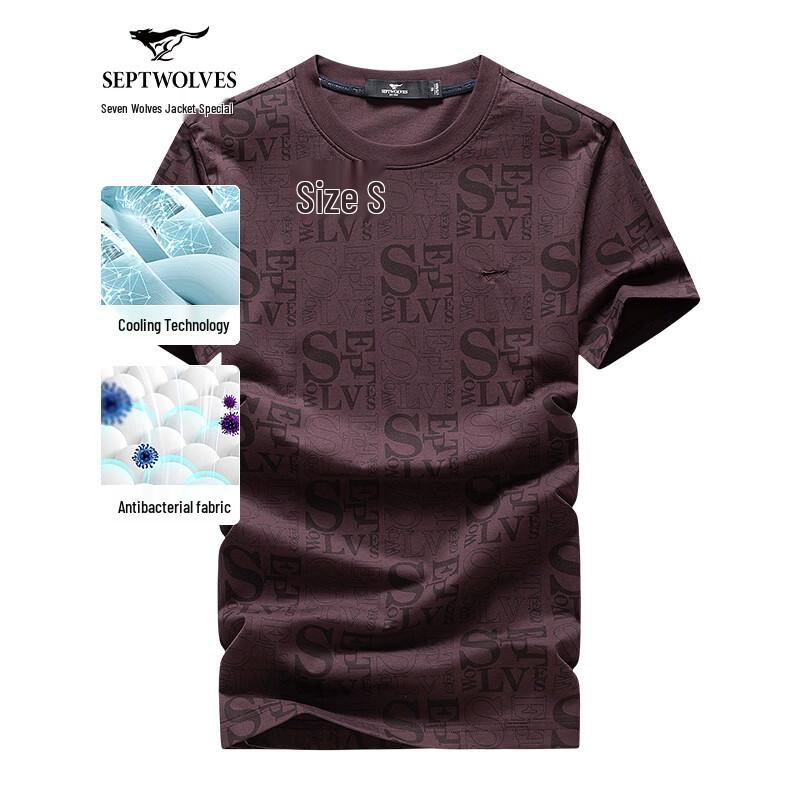 

Septwolves Men s Letter Print Antibacterial Cool Feel Short Sleeve T-Shirt 2XL (180)